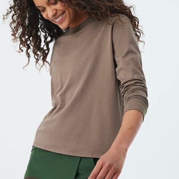 NWT Outdoor Voices Everyday Long Sleeve T-Shirt Crew Neck Truffle Brown XXXL - Picture 1 of 7